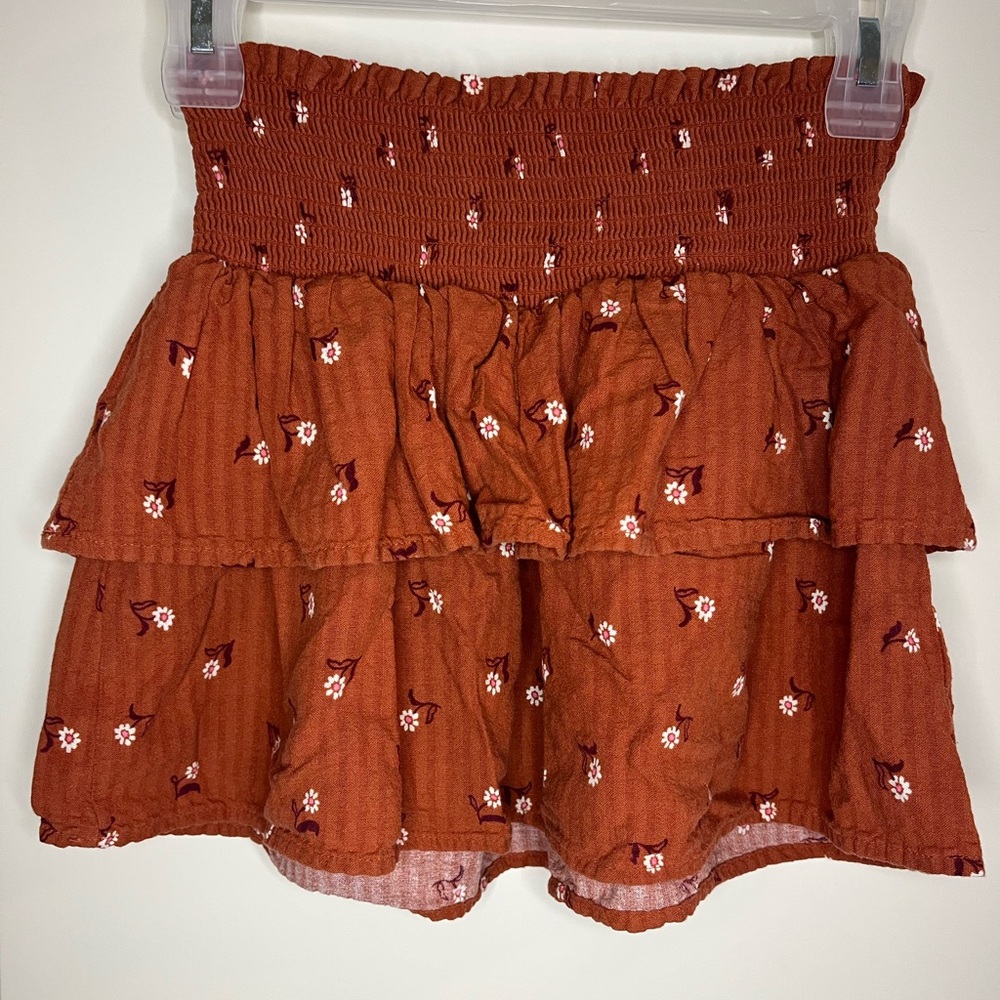 Girls Rust Floral Tiered Mini Skirt sz M